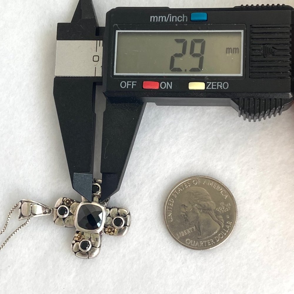 Sterling Silver 925 Black Tourmaline Glass Cross Pendant Necklace 18" Box Chain - Picture 15 of 16